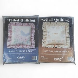 Vintage 1984 Flying Fingers Veiled Quilting Pillow Kits Set of 2 NIP Cottagecore